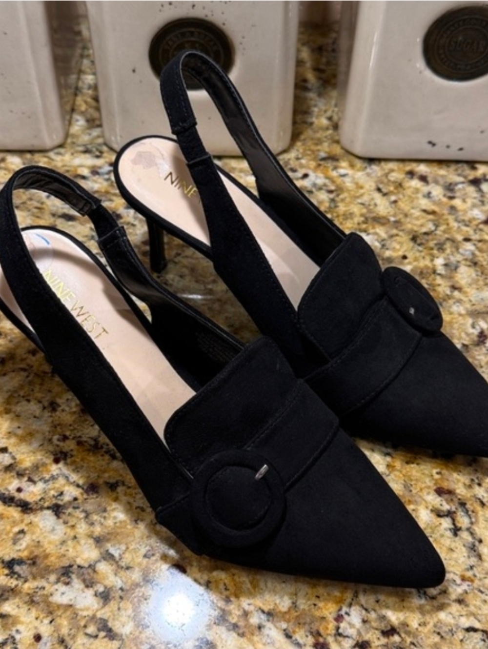 Nine West Nataly Black Suede Slingback Pointed Toe Buckle Pumps Size 9 1/2 M - Picture 9 of 9